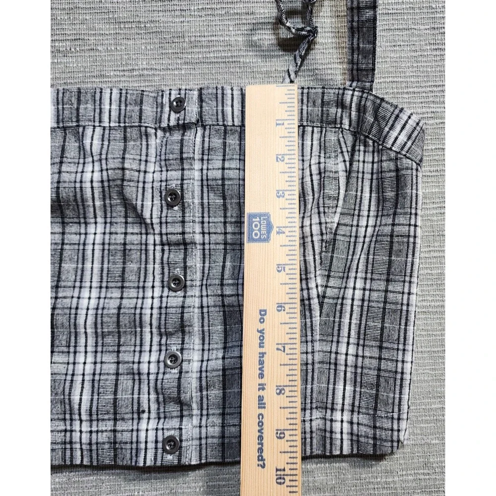 New Hollister Black White Plaid Button Front Smocked Back Crop Top Camisole M - Picture 7 of 8